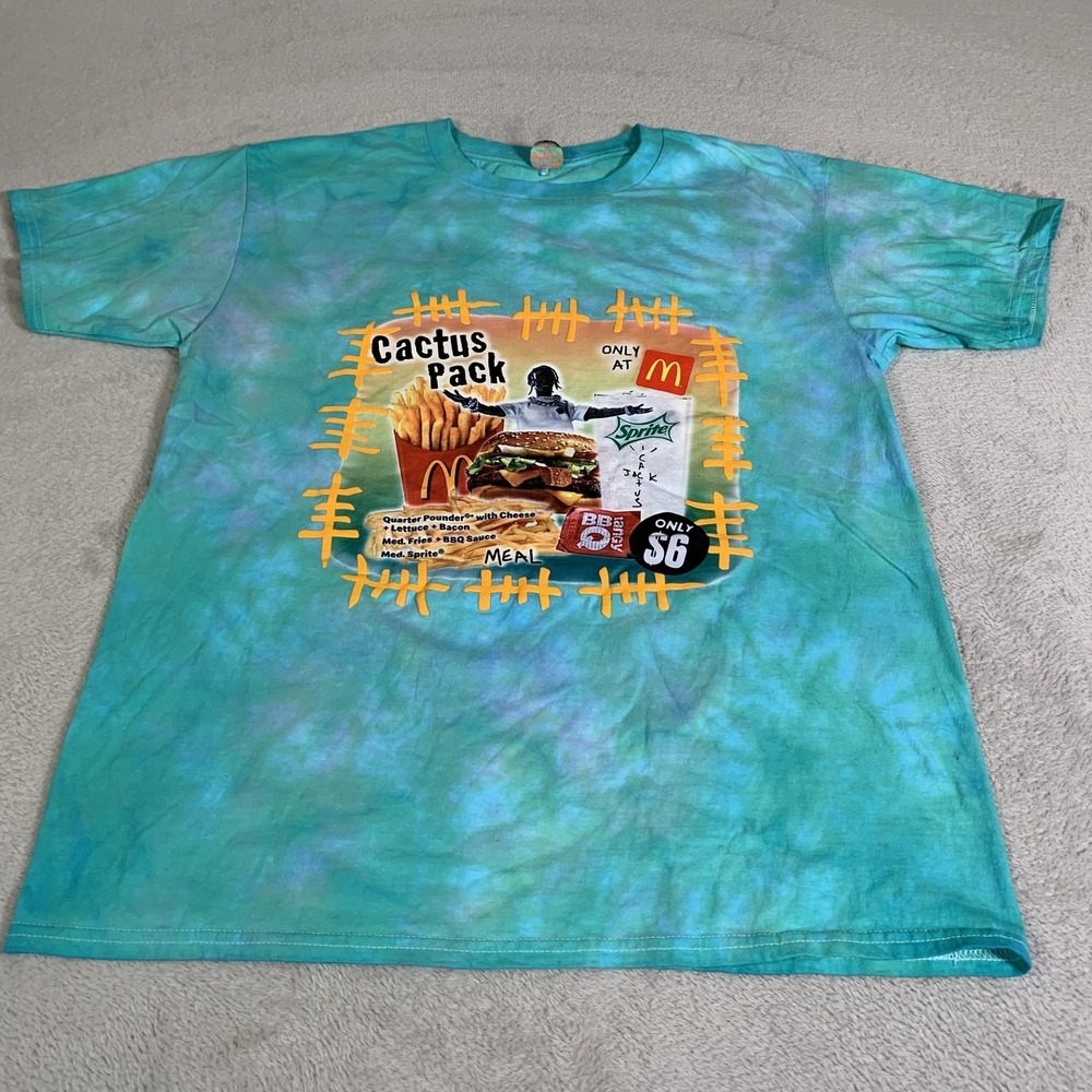 Cactus Jack Shirt Mens Medium Blue Tie Dye McDonalds Cactus Pack Graphic Tee